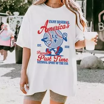 Женская ретро-футболка с рисунком бейсбола, забавная свободная футболка для любителей бейсбола, милая футболка Game Day, винтажный топ для мамы-бейсболки, идея для подарка S