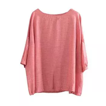 Женская ретро-литературная футболка из хлопка и льна с рукавами «летучая мышь» на весну/лето 2024 XL