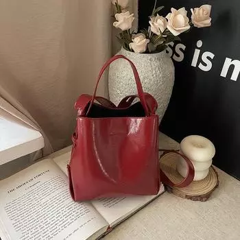 Женская ретро-модная красная сумка-ведро - 2024 осень/зима, сумка-мессенджер и свадебная сумка через плечо 17*11*18 красный