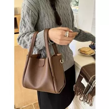 Женская ретро-модная повседневная сумка из искусственной кожи, сумка на плечо, сумка-корзина для овощей, сумка-ведро, ручная сумка чёрный