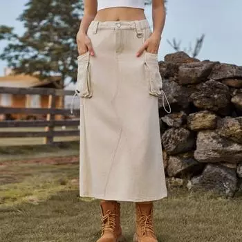 Женская ретро новая джинсовая рабочая одежда повседневная юбка средней длины полуюбка S