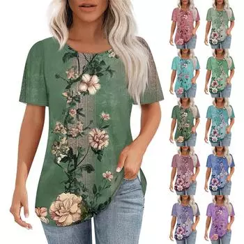 Женская ретро-принтованная модная повседневная футболка с круглым вырезом и коротким рукавом M розовый