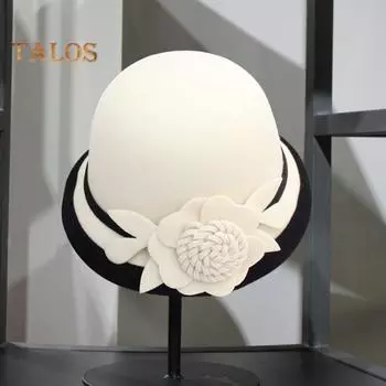 Женская ретро-шапка с объемным цветочным декором и куполом контрастного цвета с короткими полями для холодной погоды, для свиданий, шопинга, вечеринок, головной убор вино красного