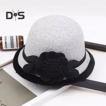 Женская ретро-шапка с объемным цветочным декором и куполом контрастного цвета с короткими полями для холодной погоды, для свиданий, шопинга, вечеринок, головной убор чёрный
