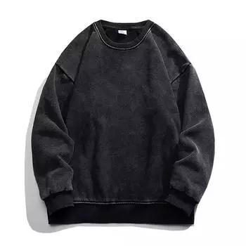 Женская ретро-стираная потертая толстовка-пуловер в стиле ленивой моды, свободная футболка большого размера с круглым вырезом и длинными рукавами M серый