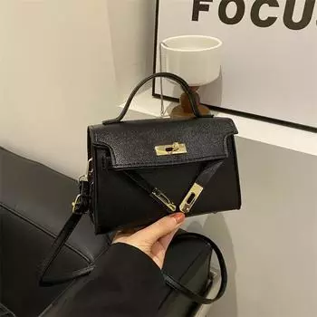 Женская ретро-сумка 2024 года, весна, новая модная мини-сумка-мессенджер, текстура, портативная, маленькая квадратная сумка чёрный