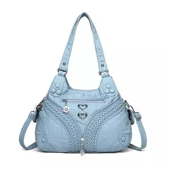 Женская ретро сумка большой вместимости, ручная сумка, сумка через плечо, сумка кроссбоди из ПУ синий