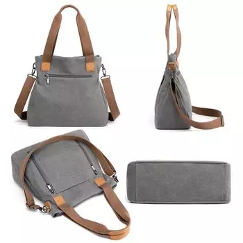 Женская ретро-сумка через плечо с несколькими карманами, винтажная сумка через плечо из холста с регулируемым ремешком, повседневная сумка-тоут, женская сумка для покупок кофейный