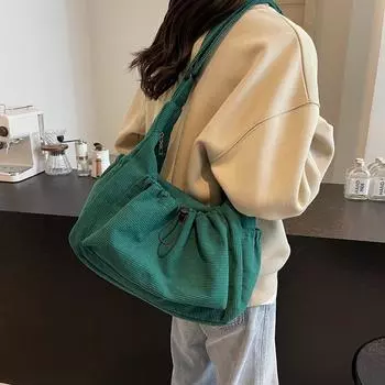 Женская ретро-сумка-тоут, большая вместимость, однотонная вельветовая сумка через плечо фиолетовый