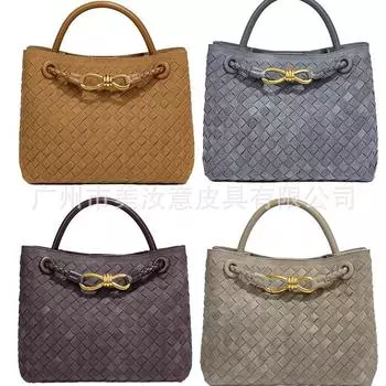 Женская ретро-сумка-тоут из фланели с бантом: Осенне-зимняя плетеная сумка через плечо и через плечо 23cm серый