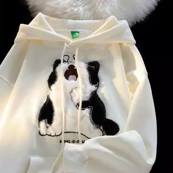 Женская ретро-толстовка с капюшоном и милым котенком, свободное пальто на осень-зиму M абрикосовый