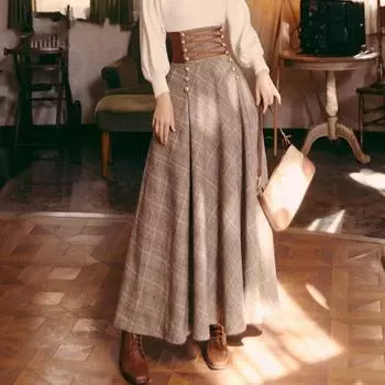 Женская ретро-юбка с высокой талией и широкими бретелями L