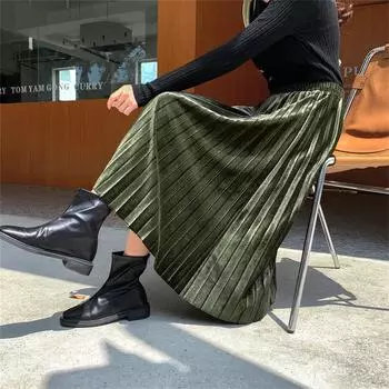 Женская ретро-юбка в стиле литературного стиля, юбка большого размера, бархатная длинная юбка А-силуэта с высокой талией XL