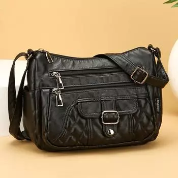 Женская ромбовидная сумка через плечо из мягкой кожи, сумка для мамы среднего возраста, маленькая квадратная сумка чёрный