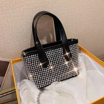 Женская роскошная дизайнерская сумка-ведро с цепочкой, сумка через плечо, сумка-мессенджер, лето 2022, сумки через плечо из искусственной кожи с ромбовидной инкрустацией чёрный