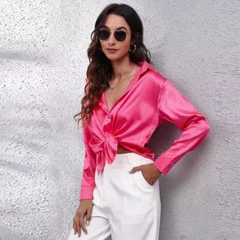 Женская роскошная непринужденная атласная рубашка с длинными рукавами, воротник с вырезом на пуговицах, блузка для вечеринок, вечерние наряды для работы, повседневная одежда для офиса, бара, ужина, топы S-2XL S белый