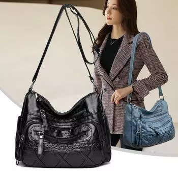 Женская роскошная сумка через плечо из мягкой кожи - ретро-мода, много отделений, большая вместимость, универсальная сумка-мессенджер для мам среднего возраста грязно-белый