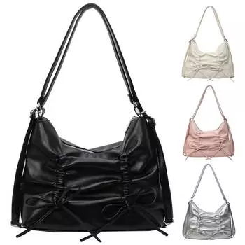 Женская роскошная сумка через плечо с бантом из искусственной кожи, сумка через плечо с регулируемым ремешком, однотонный рюкзак, женская уличная сумка розовый