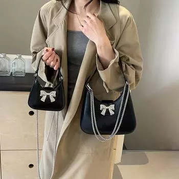 Женская роскошная сумка на плечо с бантом, модная сумка для подмышек, простая сумка из искусственной кожи, одноцветная женская уличная сумка