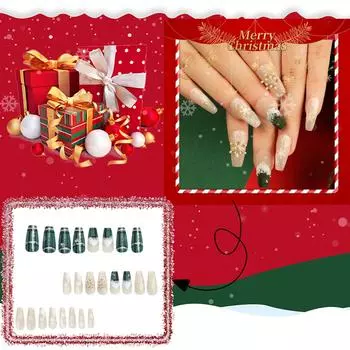 Женская рождественская атмосфера носимые ногти длинные отбеливающие носимые ногти(Клей 2мл) зелёный