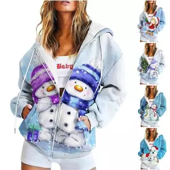 Женская рождественская модная свободная повседневная куртка-свитер с длинными рукавами и капюшоном XL циан