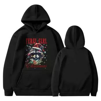 Женская рождественская печатная толстовка с капюшоном, длинный рукав, повседневная, удобная, свободная толстовка L чёрный