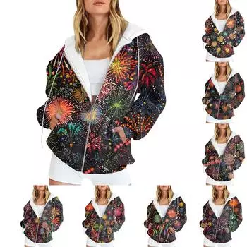 Женская рождественская печатная толстовка, зимняя куртка-кардиган с длинными рукавами и карманами, на молнии, толстовка с капюшоном, верхняя одежда S