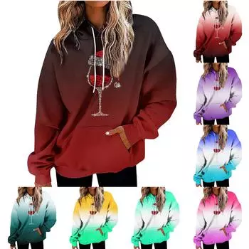 Женская рождественская принтовая объемная толстовка с завязками и карманом, модный свитер, топы, модная одежда L синий