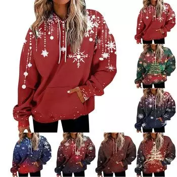 Женская рождественская принтовая объемная толстовка с завязками и карманом, модный свитер, топы, модная одежда XXXL