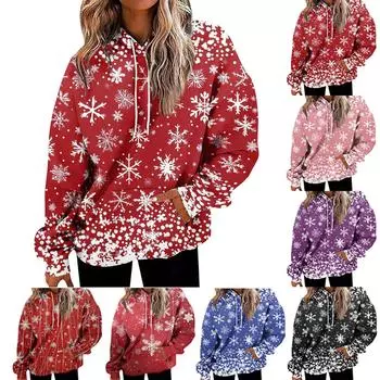 Женская рождественская принтовая объемная толстовка с завязками и карманом, модный свитер, топы, модная одежда XXL чёрный