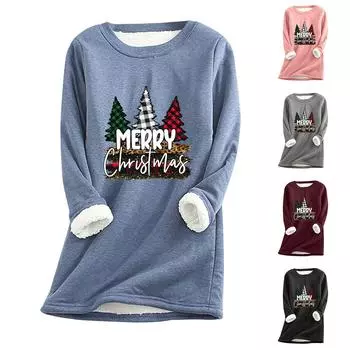 Женская рождественская толстая флисовая толстовка с принтом, теплое нижнее белье, топ XL винный