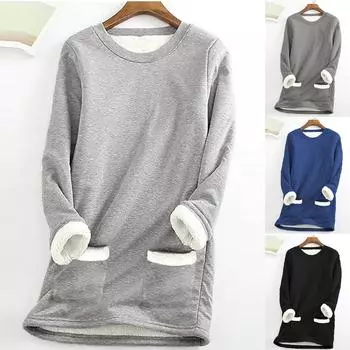 Женская рождественская толстая флисовая толстовка с принтом, теплое нижнее белье, топ XXL чёрный