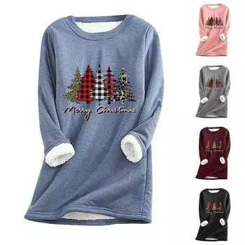 Женская рождественская толстая флисовая толстовка с принтом, теплое нижнее белье, топ XL розовый