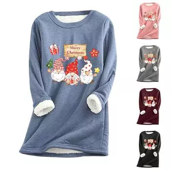 Женская рождественская толстая флисовая толстовка с принтом, теплое нижнее белье, топ L