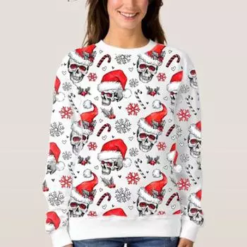 Женская рождественская толстовка-пуловер с длинными рукавами 2XL