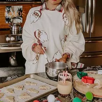 Женская рождественская толстовка с круглым вырезом и пайетками, узором Санты, свободная, с длинными рукавами-фонариками, пуловер, сохраняющий тепло, для вечеринки в Новый год L белый