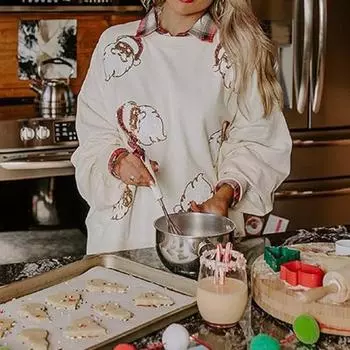 Женская рождественская толстовка с круглым вырезом и пайетками с рисунком Санты, свободная длинная, с фонариком M красный