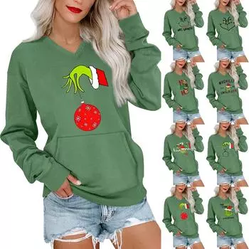 Женская рождественская толстовка с V-образным вырезом, длинный рукав, повседневный легкий пуловер L фиолетовый