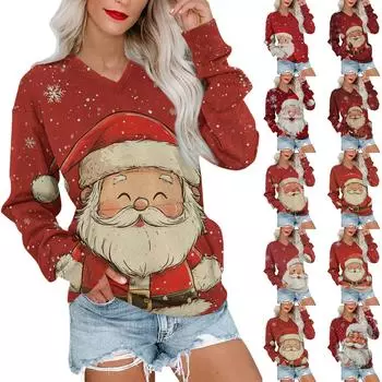 Женская рождественская толстовка с V-образным вырезом, длинный рукав, повседневный легкий пуловер XXL фиолетовый