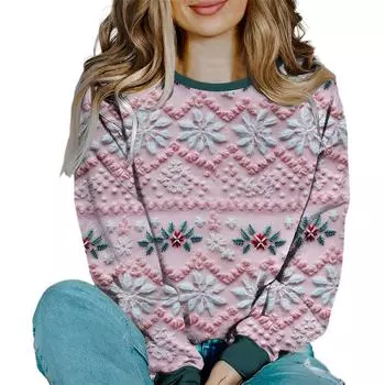 Женская рождественская забавная легкая блузка с графическим рисунком Рождественские розовые праздничные милые топы S