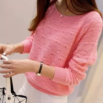 Женская розовая ажурная блузка с длинным рукавом и тонким ажурным узором на основе свитера S оранжевый