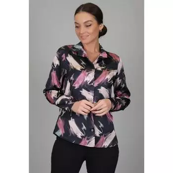 Женская розово-бежевая рубашка с длинным рукавом из лайкры и атласа с рисунком DK 1009