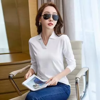 Женская рубашка 3XL, новая футболка с длинными рукавами, облегающий женский топ на весну и осень, однотонная повседневная рубашка с лацканами XL белый