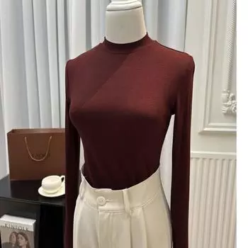 Женская рубашка Ankola из красного бархата с длинным рукавом и полуводолазкой - утягивающая, высокоэластичная, теплая, весна/осень 2025 г. XXL