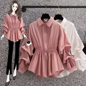 Женская рубашка Белая рубашка Рубашка с длинными рукавами больших размеров