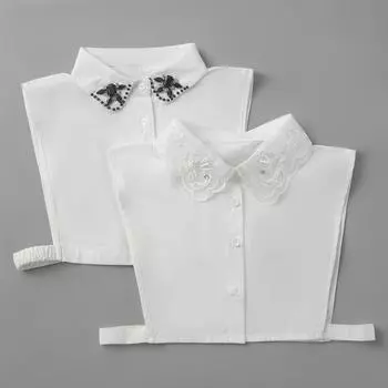 Женская рубашка белая с бусинами и стразами, накладной воротник, декоративная рубашка, накладной воротник