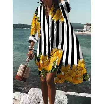 Женская рубашка бикини с длинным рукавом и карманом на пуговицах, купальник, пляжная рубашка с принтом 4XL чёрный