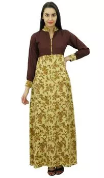 Женская рубашка Bimba с цветочным принтом и воротником-стойкой, длинный макси джилбаб, полный рукав 16 бежевый