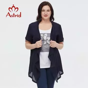 Женская рубашка-блузка Astrid, 2023, поддельные топы из двух предметов, повседневные женские топы, хлопковая женская футболка большого размера с цветочной вышивкой