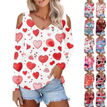 Женская рубашка, блузка, модные повседневные топы с v-образным вырезом и принтом, сексуальные топы с длинными рукавами и открытыми плечами XXL синий
